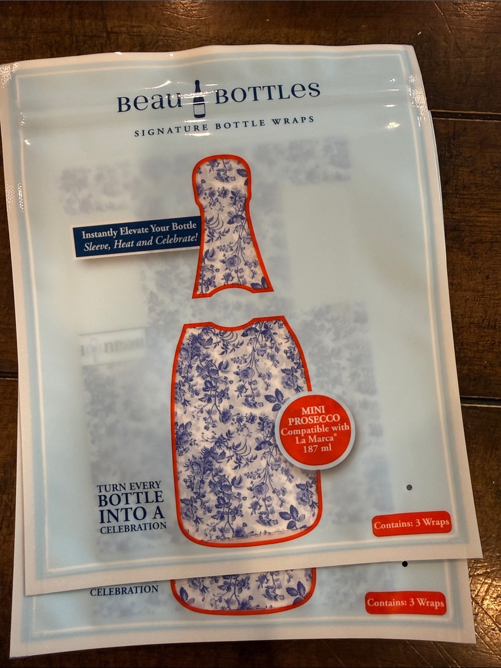 Mini Blue Floral Bottle Wraps - 3 Pack